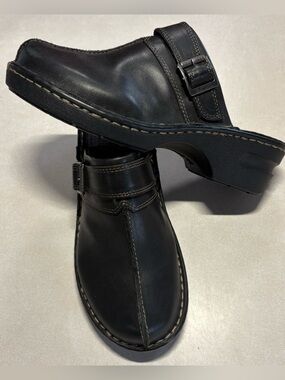 Eastland Black Leather Buckle Clog Mule